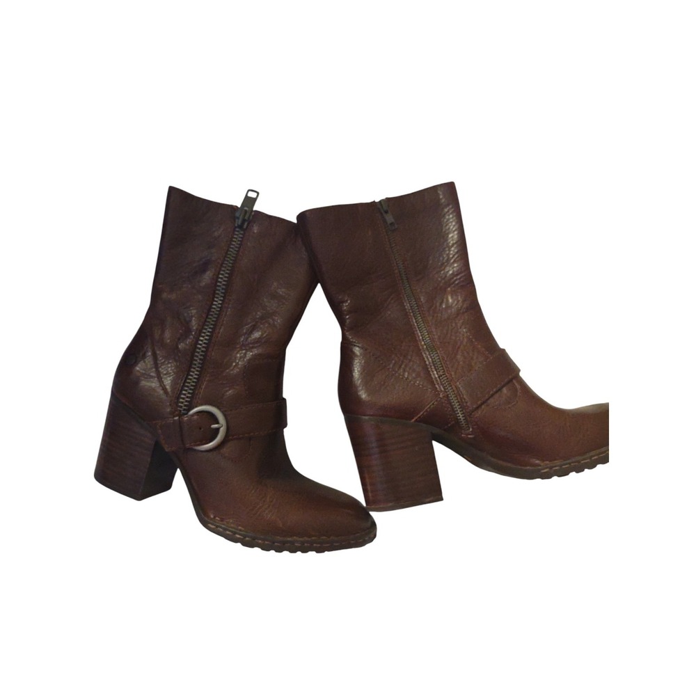 Born Camryn Cinnamon Brown Leather High Heel "Moto" Style Ankle Boots 10 Western